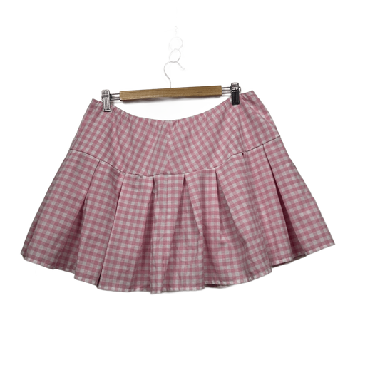 Shein Pink Gingham Check Skater Mini Skirt - Size 14