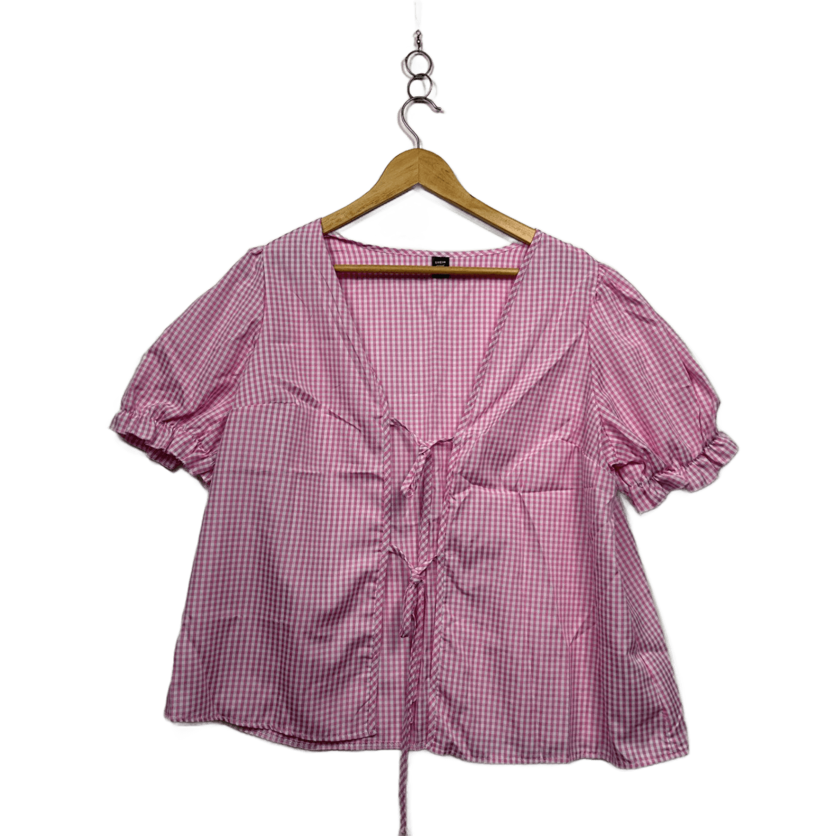 Shein Pink Gingham Check Tie Front Top - Size XL