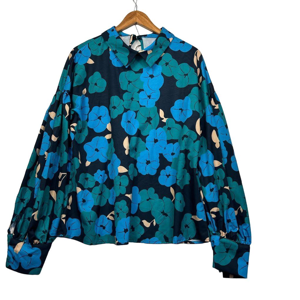 Shein Teal Floral Print Top - Size XL