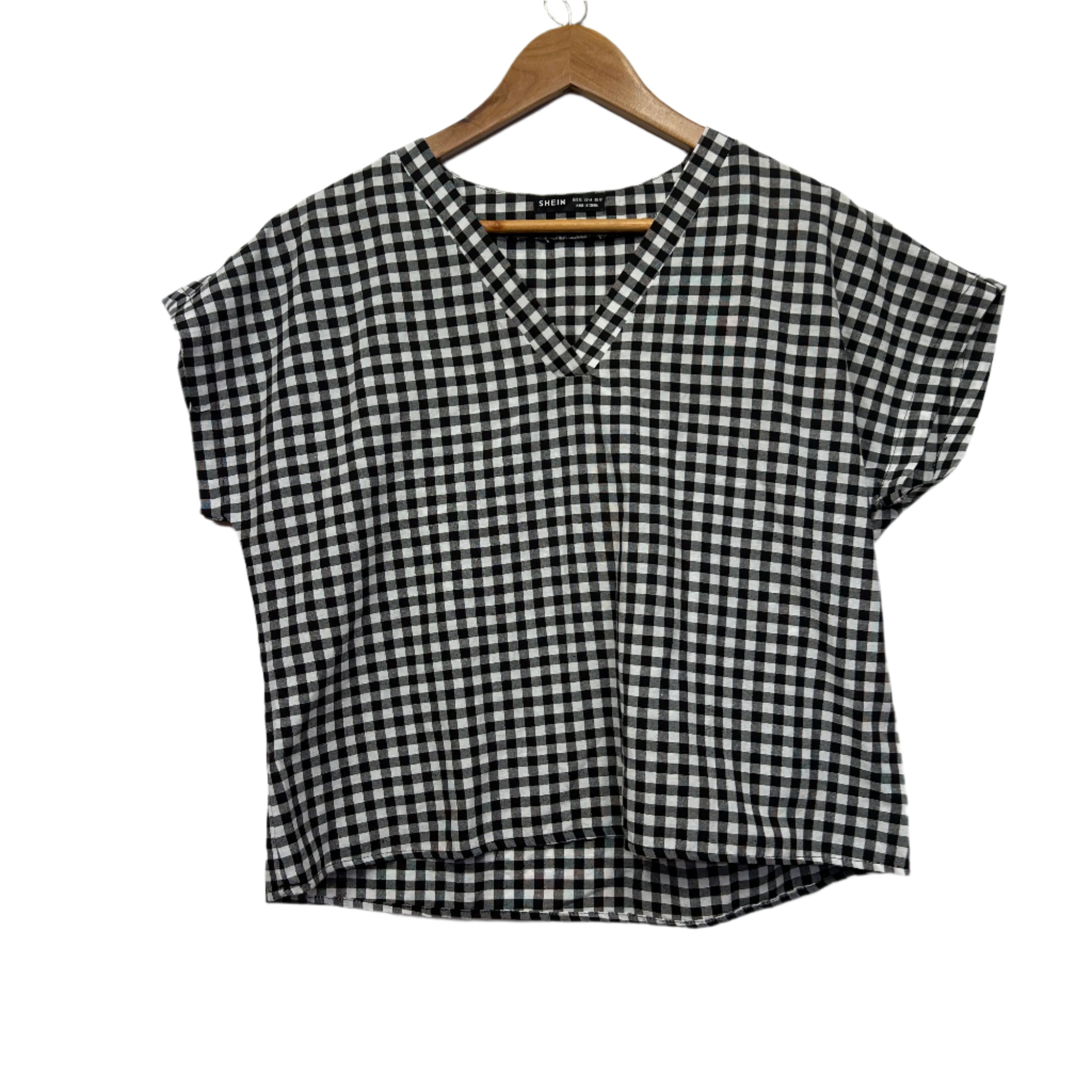 Shein Top Size 14 16 XL Black White Gingham Check Short Sleeve