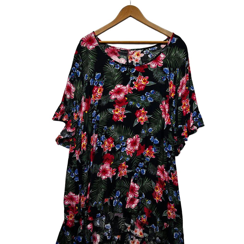 Short Sleeve Black Floral Dress- Size 24/26
