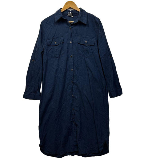 Silver Wishes Navy Linen Shirt Dress - Size 16