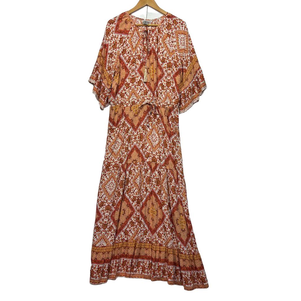 Silver Wishes Rust Paisley Boho Maxi Dress - Size 16