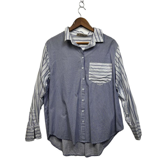 Soul Sparrow Blue Cotton Striped Shirt - Size XL
