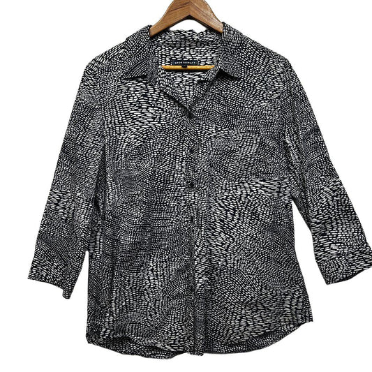 Sportscraft Black White Button Up Long Sleeve Cotton Top - Size 16