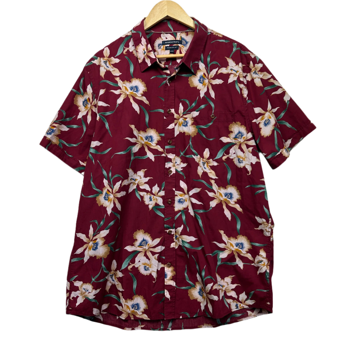Sportscraft Maroon Floral Short Sleeve Shirt - Size 3XL