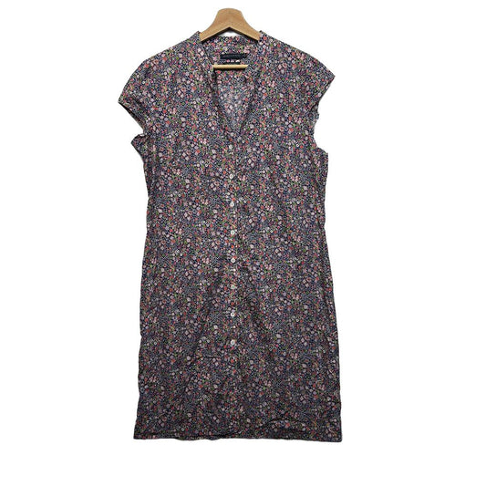 Sportscraft Navy Floral Cotton Dress - Size 14