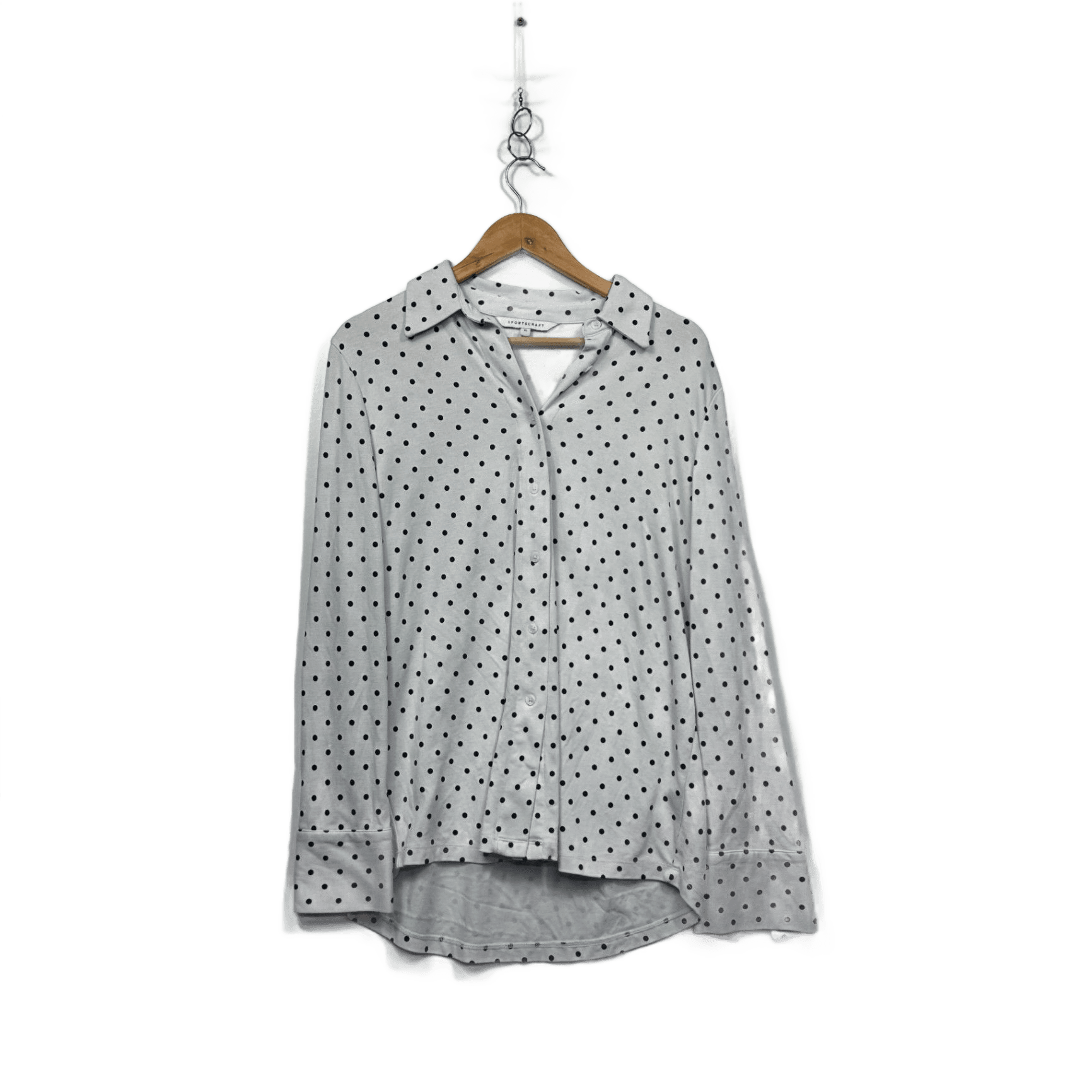 Sportscraft White Black Long Sleeve Button-up Shirt Blouse Size XL
