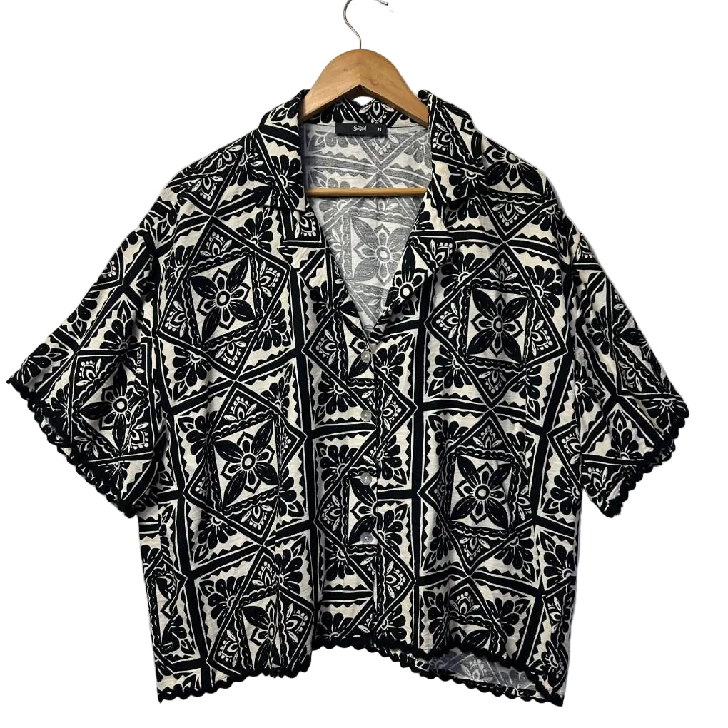 Sportsgirl Black & White Print Shirt - Size 16