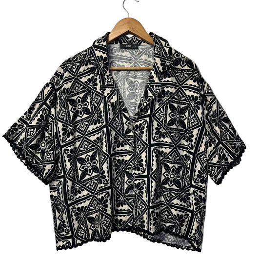 Sportsgirl Black & White Print Shirt - Size 16