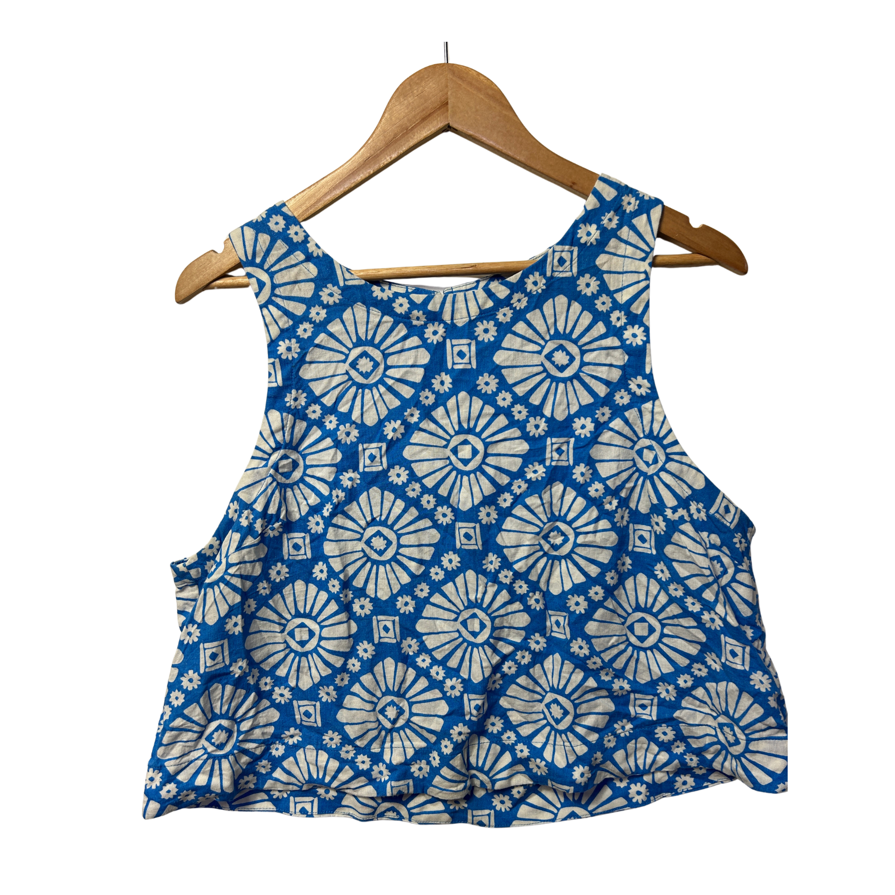 Sportsgirl Blue Print Linen Top - Size 14