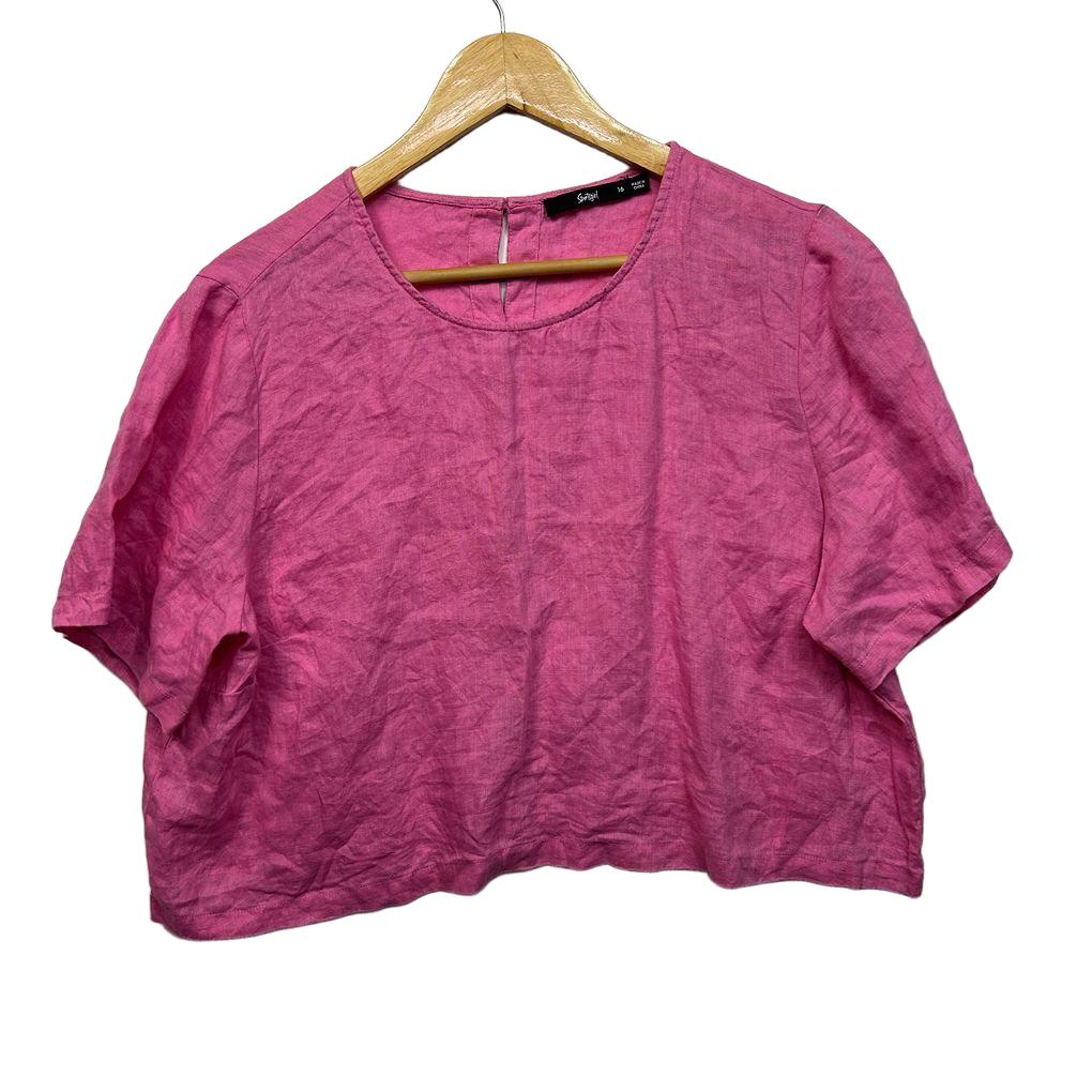 Sportsgirl Pink Linen Crop Top - Size 16