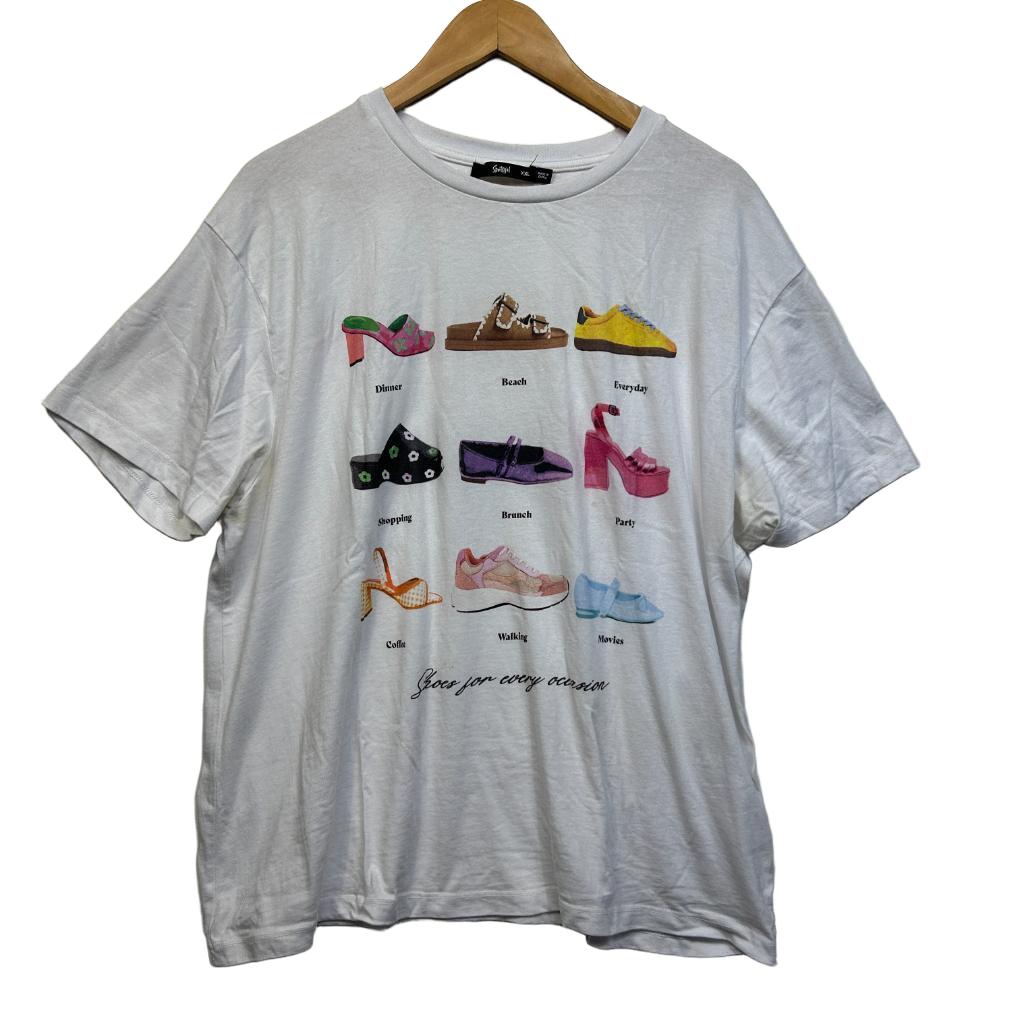 Sportsgirl White Cotton Shoes Tee Top - Size XXL (fault)
