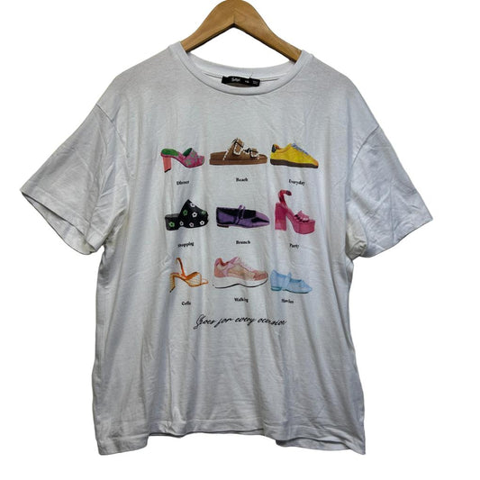 Sportsgirl White Cotton Shoes Tee Top - Size XXL (fault)
