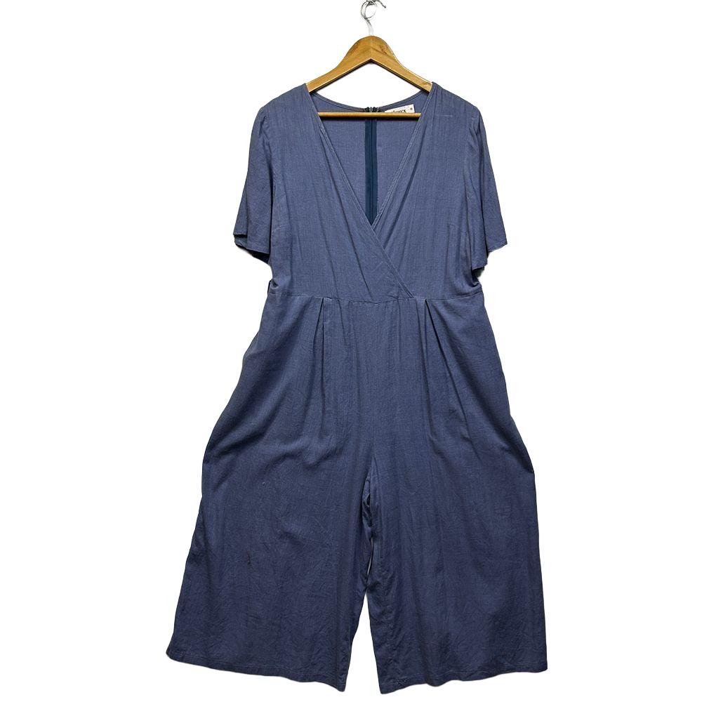 St Frock Blue Plus Size Linen Jumpsuit - Size 18