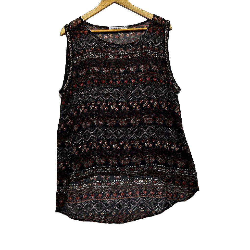 Suiteboutique Black Multicoloured Print Top - Size 18