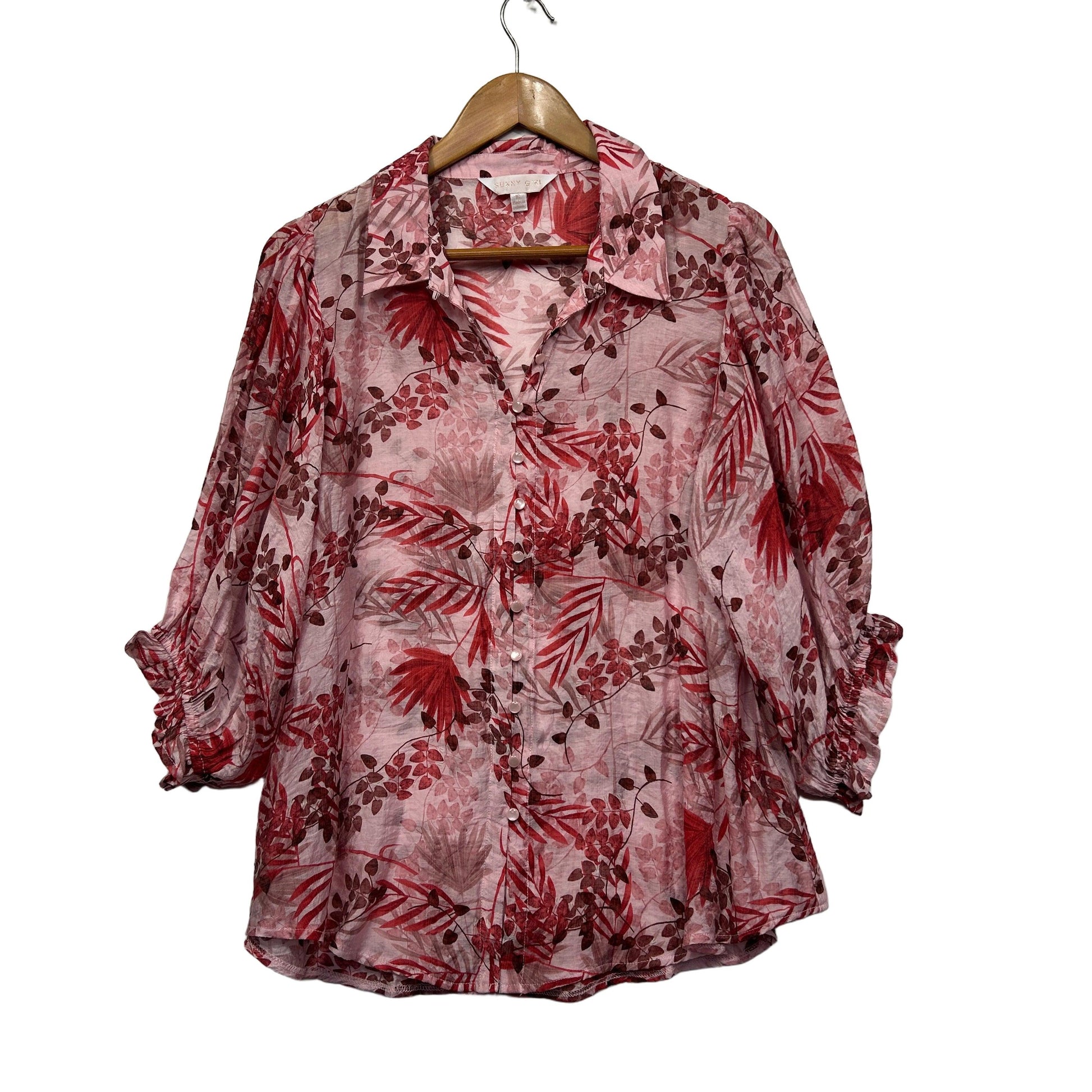 Burgundy floral shirt front view