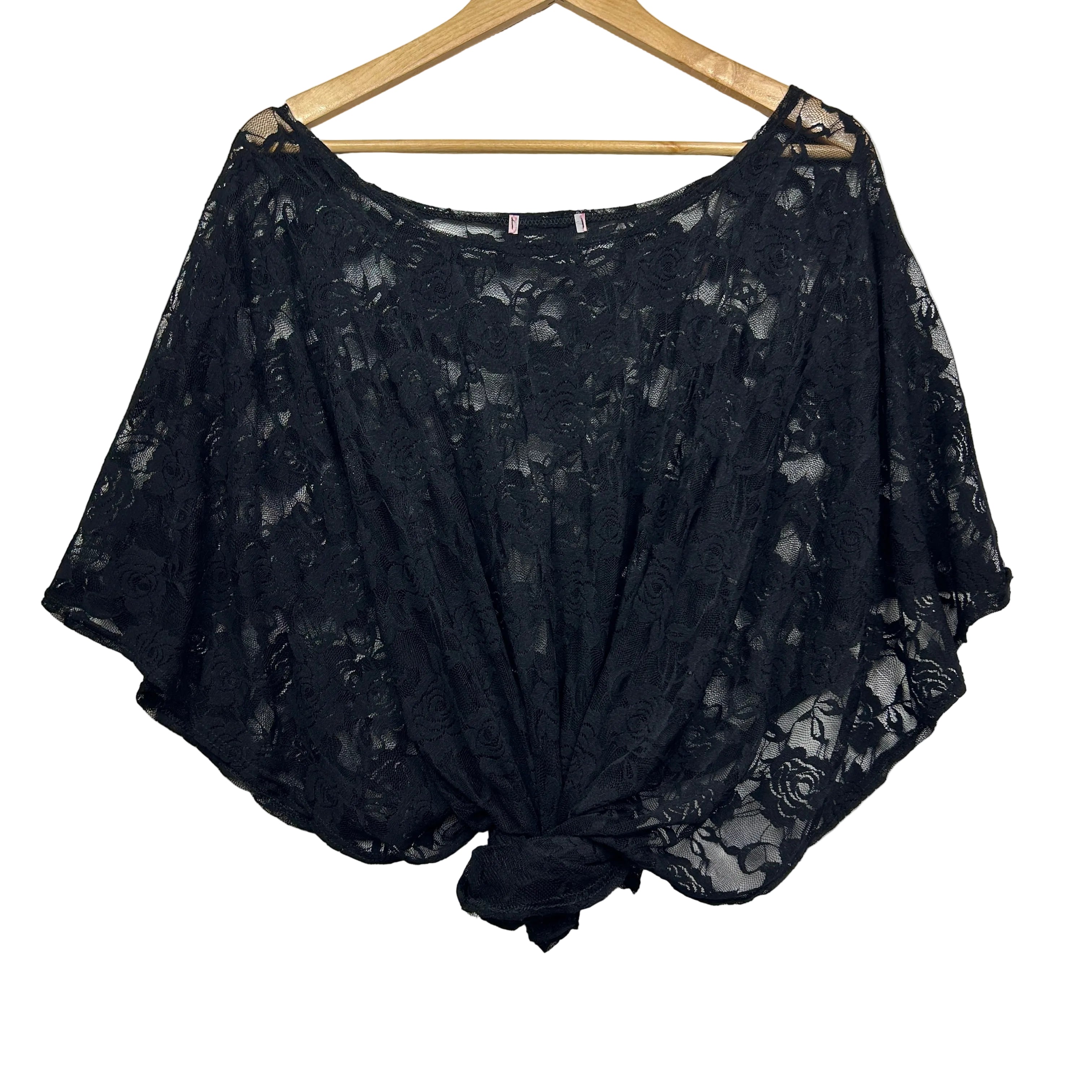 Supre Black Floral Lace Y2K Kaftan Boho Top - Size L (fault)