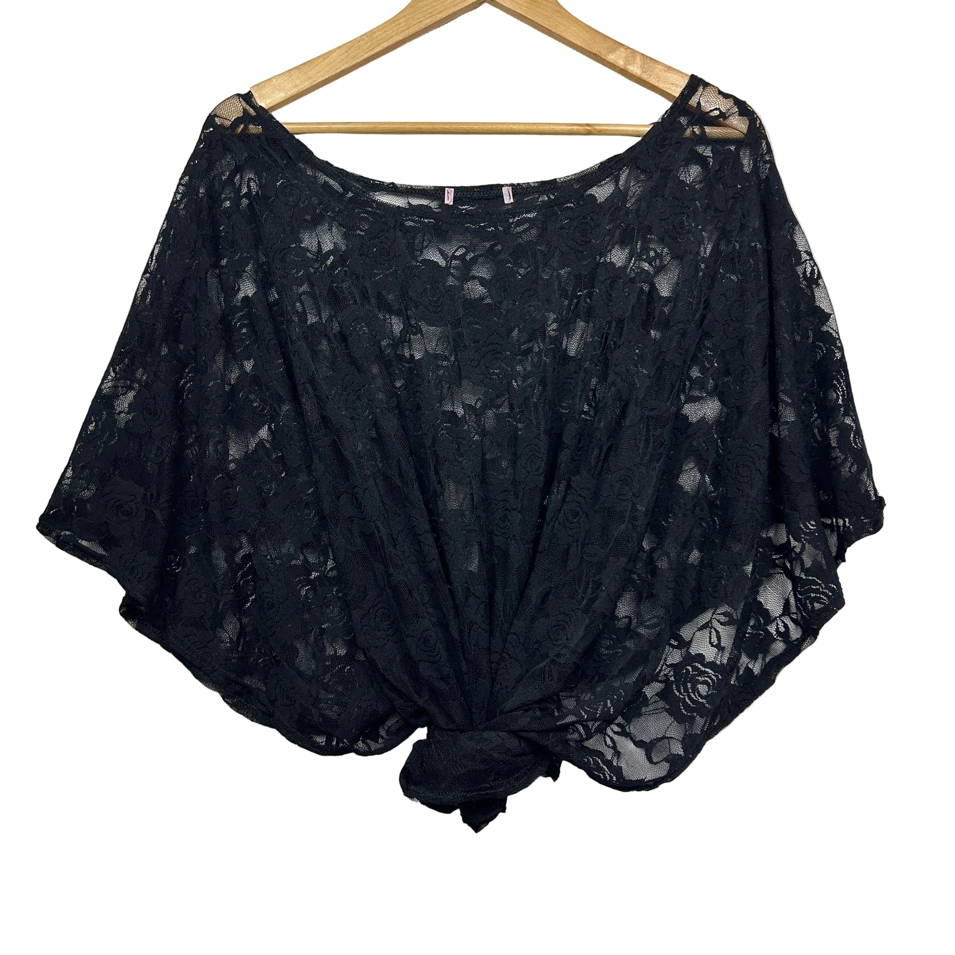 Supre Black Floral Lace Y2K Kaftan Boho Top - Size L (fault)
