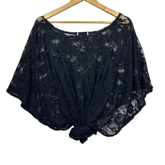 Supre Black Floral Lace Y2K Kaftan Boho Top - Size L (fault)