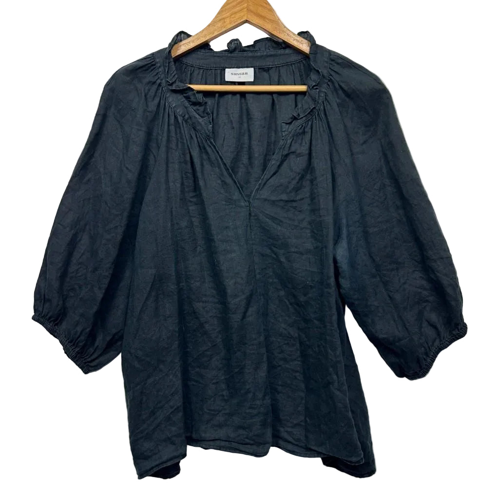 Sussan Black Linen Blouse - Size 14