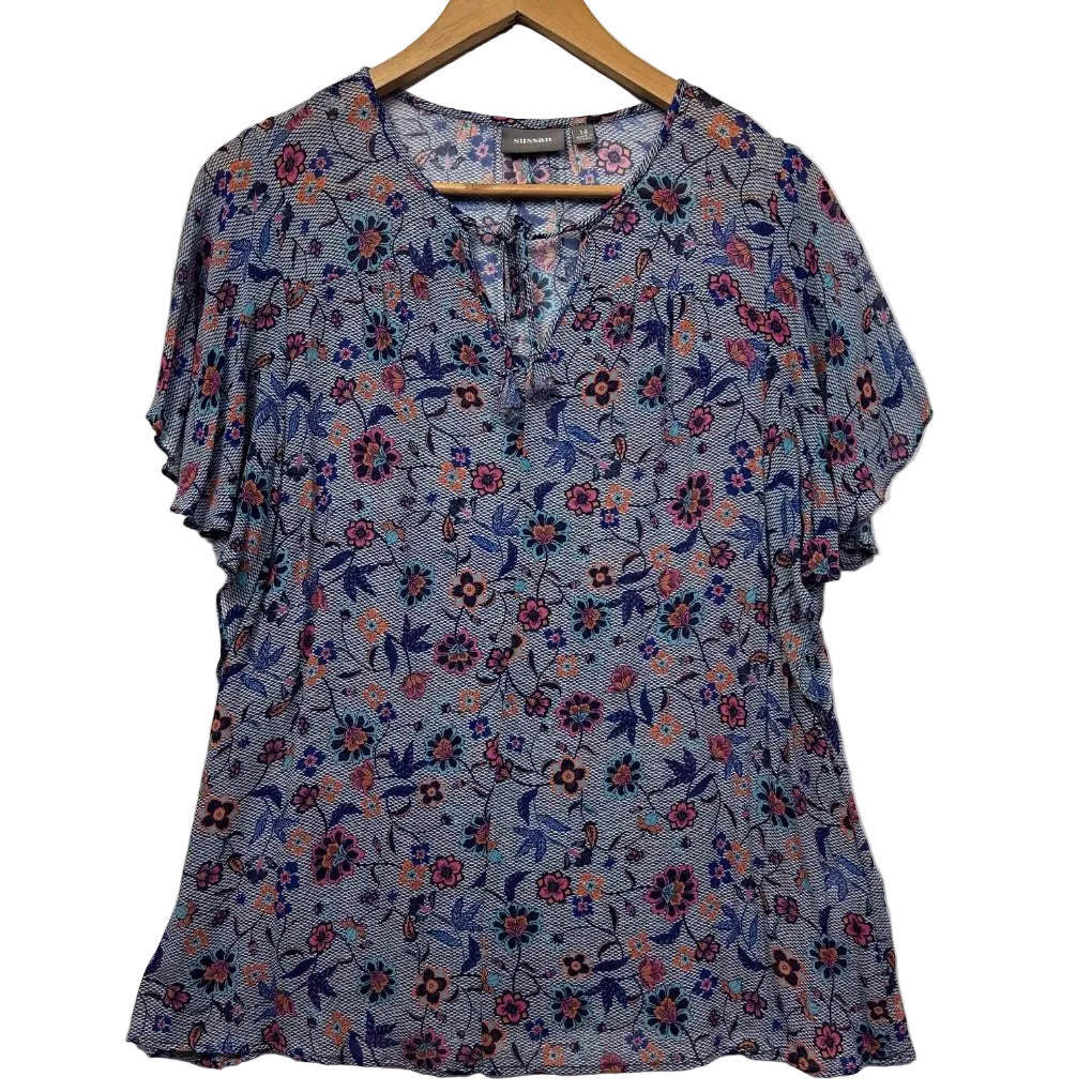 Sussan Blue Floral Sheer Top - Size 18