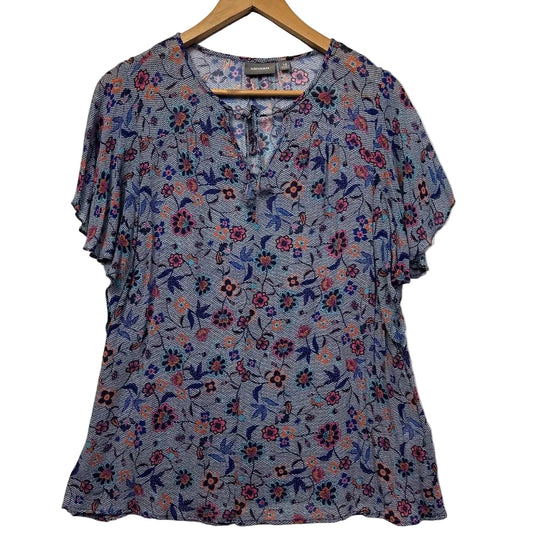 Sussan Blue Floral Sheer Top - Size 18
