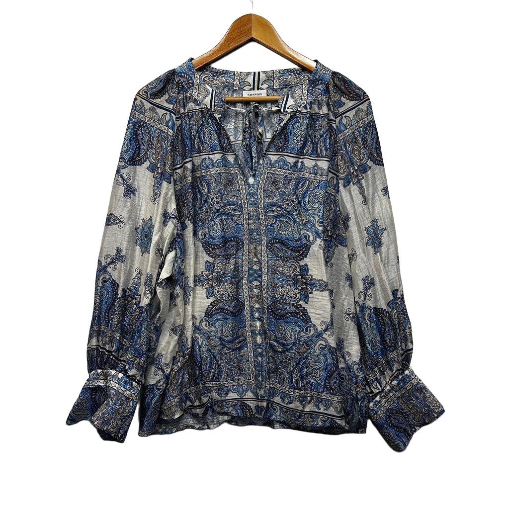 Sussan Blue Plus Size Linen Blouse - Size 18