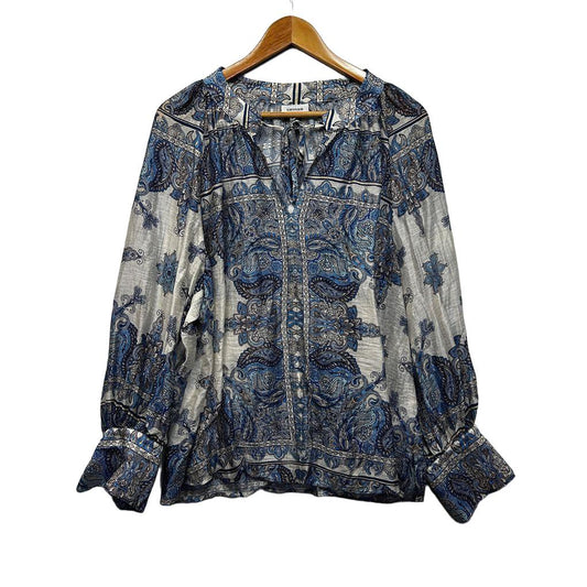 Sussan Blue Plus Size Linen Blouse - Size 18
