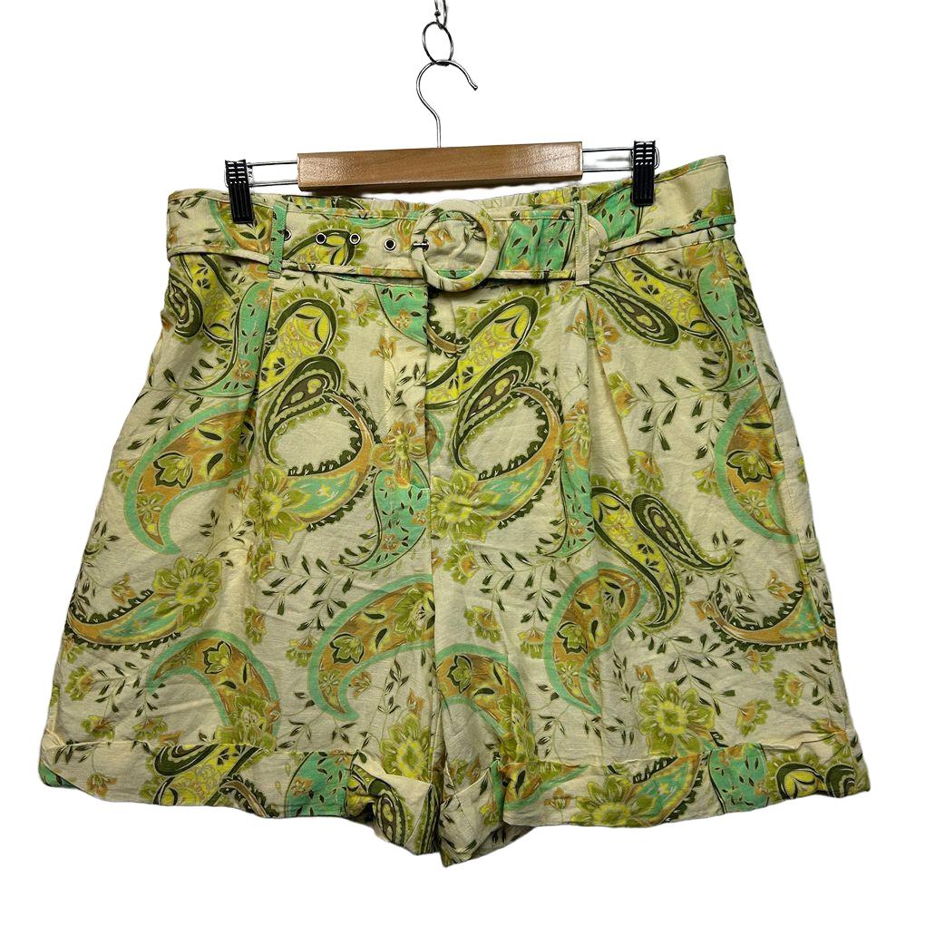 Sussan Green Paisley Linen Shorts - Size 16
