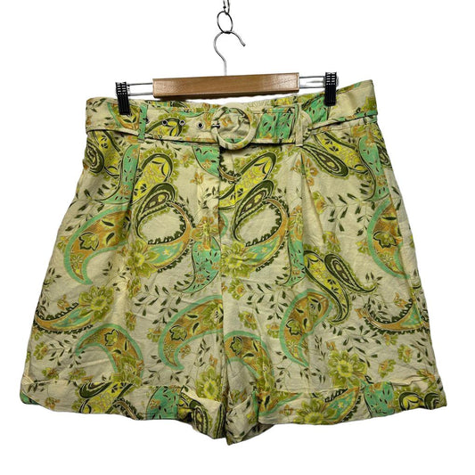 Sussan Green Paisley Linen Shorts - Size 16