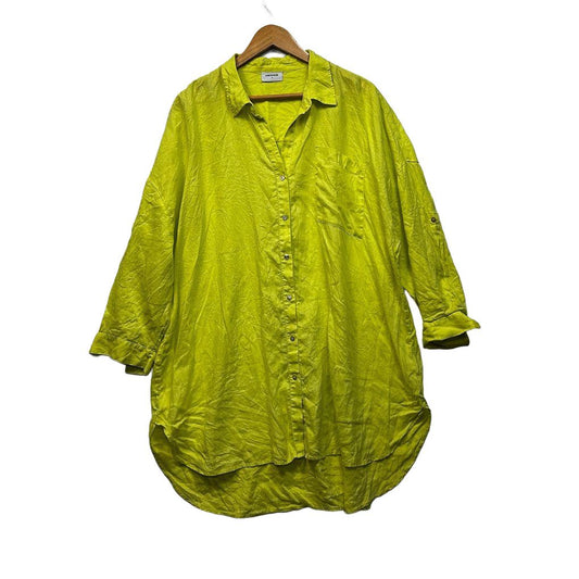 Sussan Lime Green Plus Size Linen Shirt - Size 18