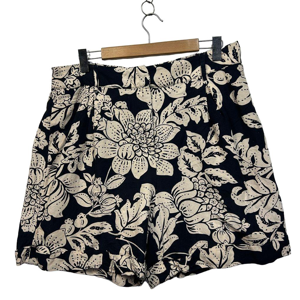 Sussan Navy Floral Linen Shorts - Size 16