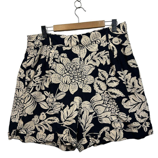 Sussan Navy Floral Linen Shorts - Size 16