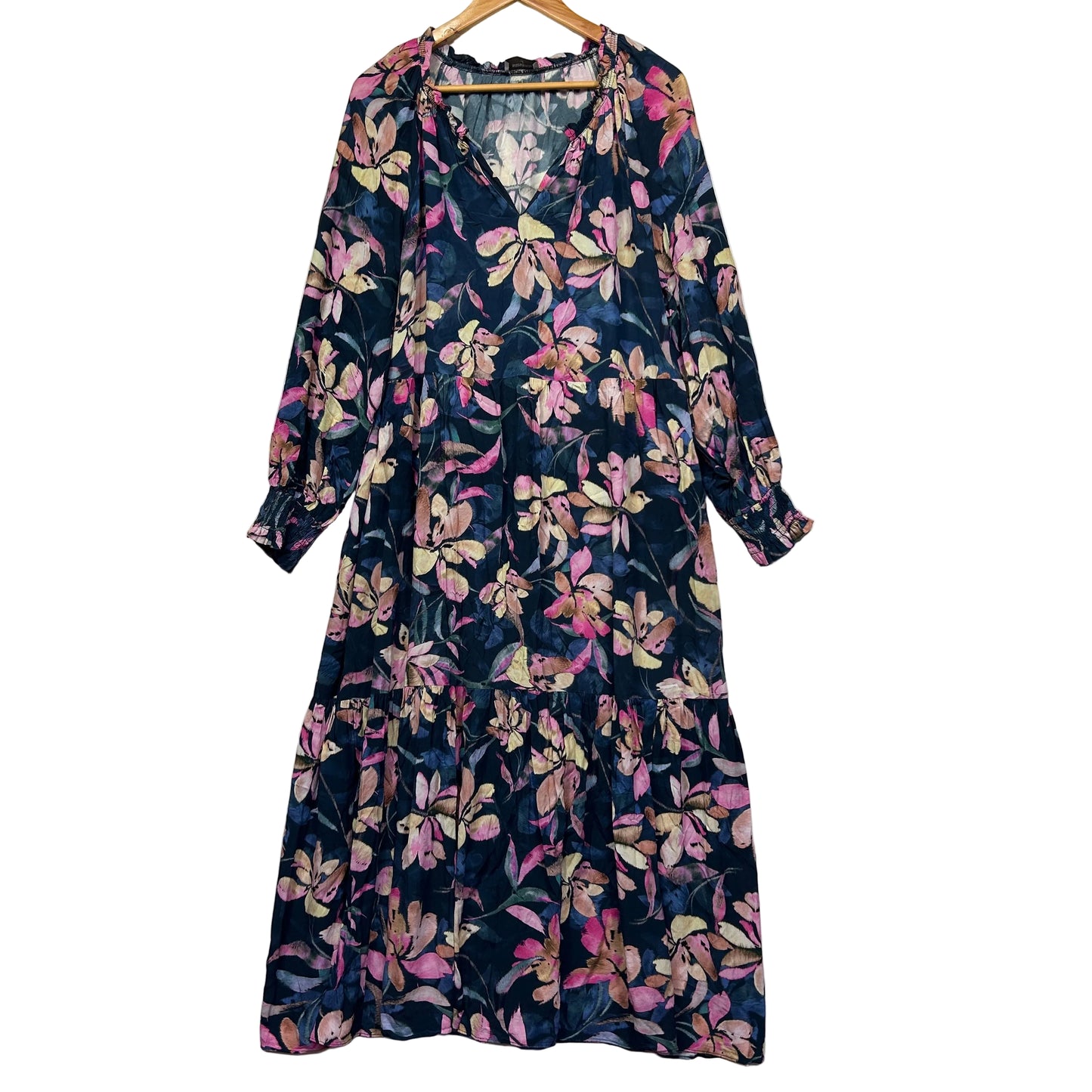 Sussan Navy Viscose Multicoloured Floral Maxi Dress - Size 14