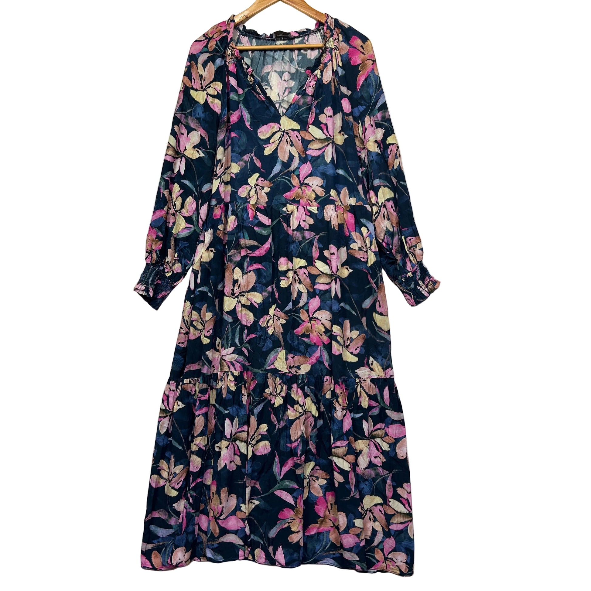 Sussan Navy Viscose Multicoloured Floral Maxi Dress - Size 14