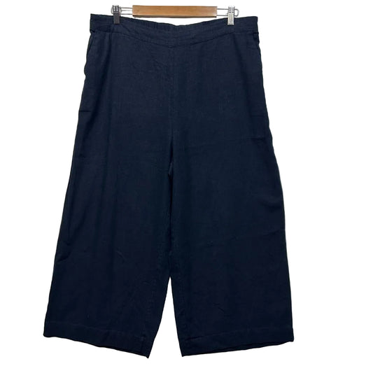 Sussan Navy Wide Leg Cropped Linen Pants - Size 16