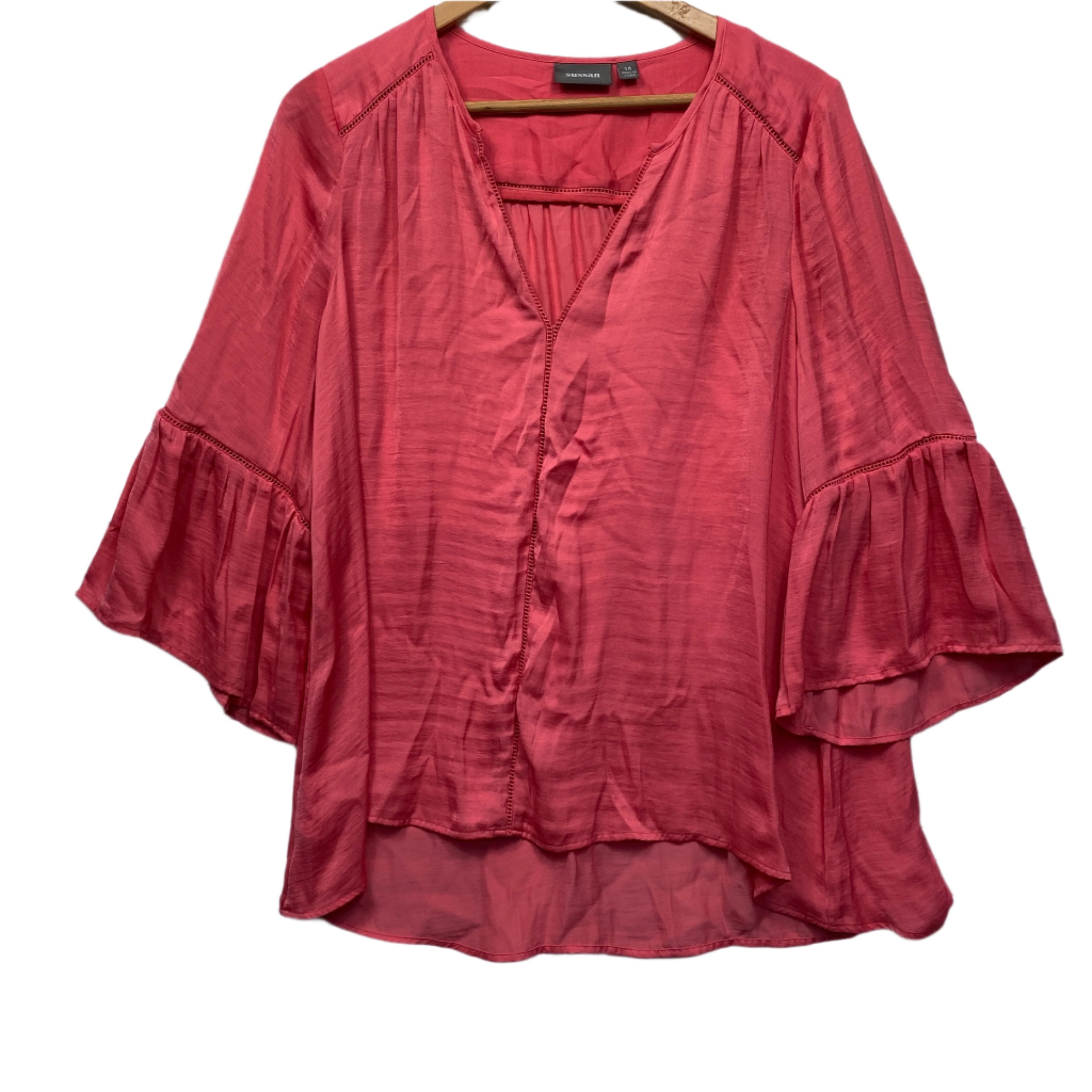 Sussan Pink Bell Sleeve Button Up Top - Size 14
