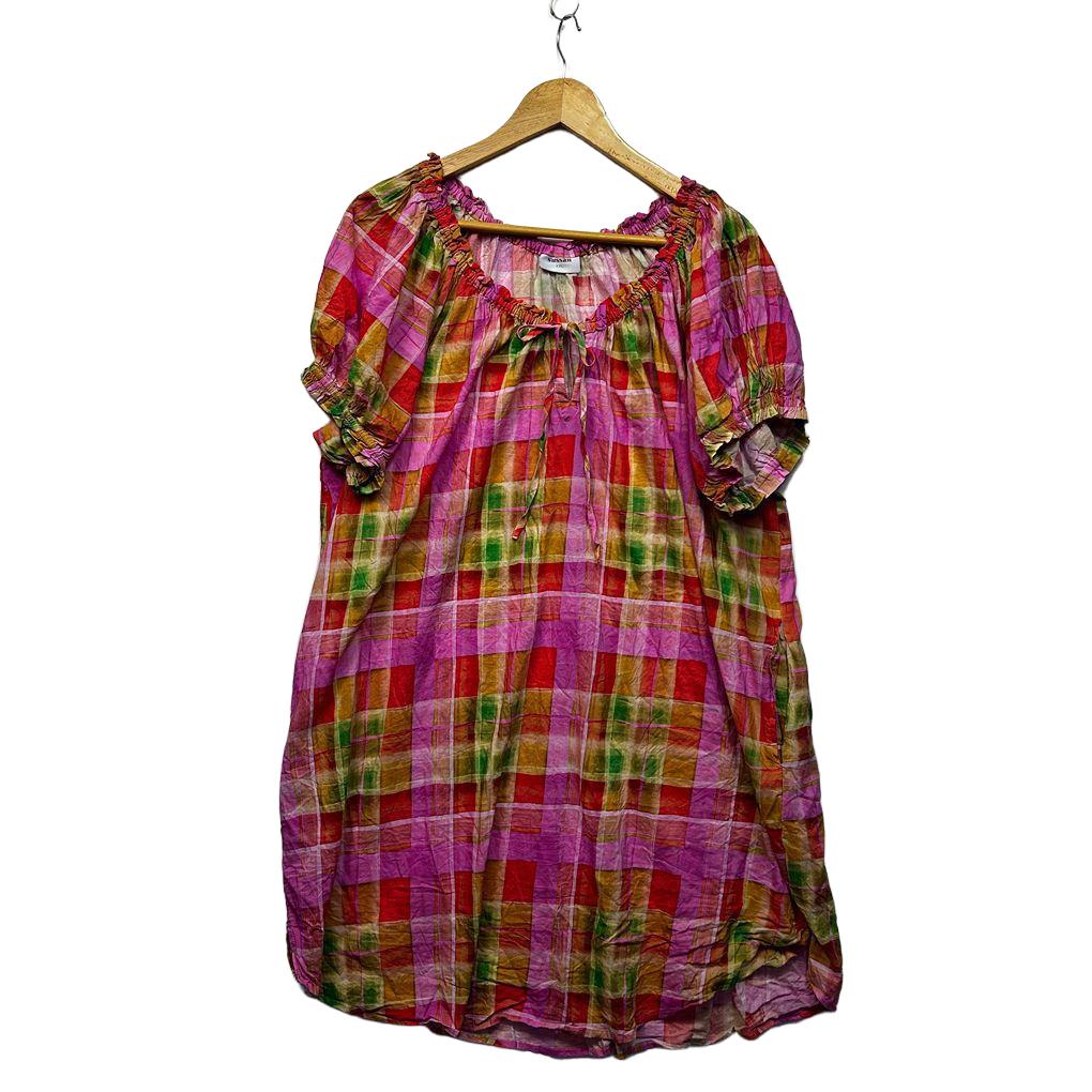 Sussan Pink Check Plus Size Cotton Dress - Size XXL