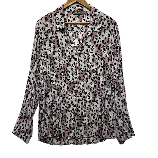 Sussan Pink Leopard Print Shirt - Size 18