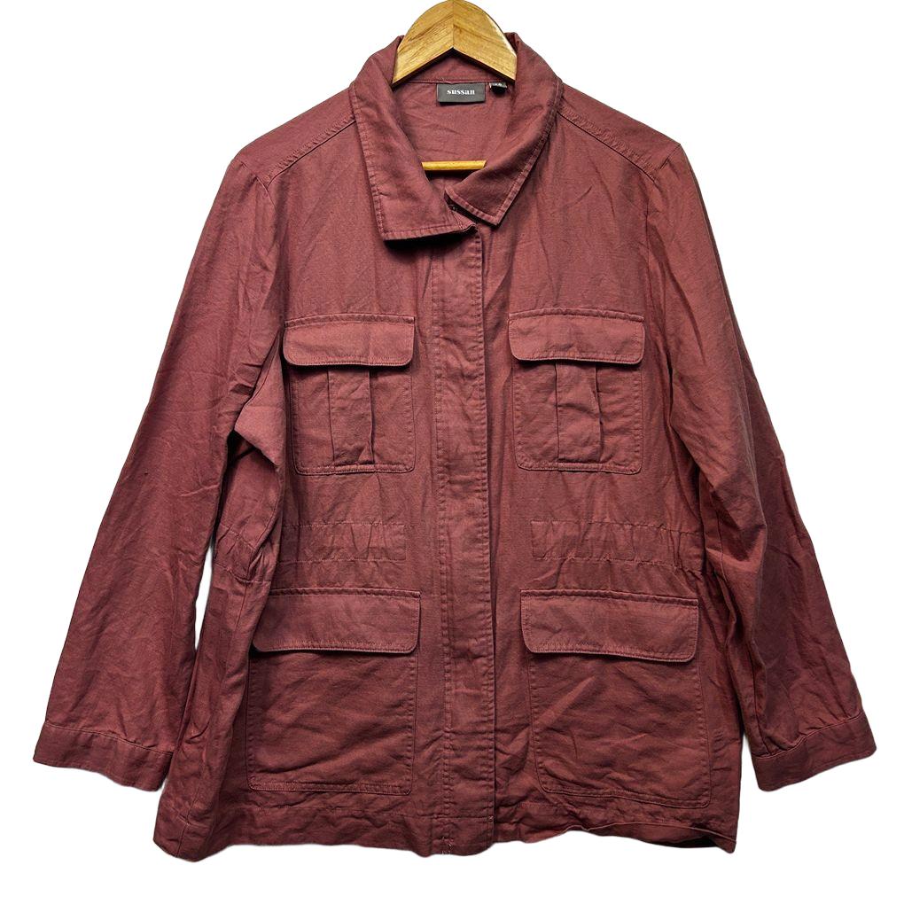 Sussan Pink Linen Utility Jacket - Size 18