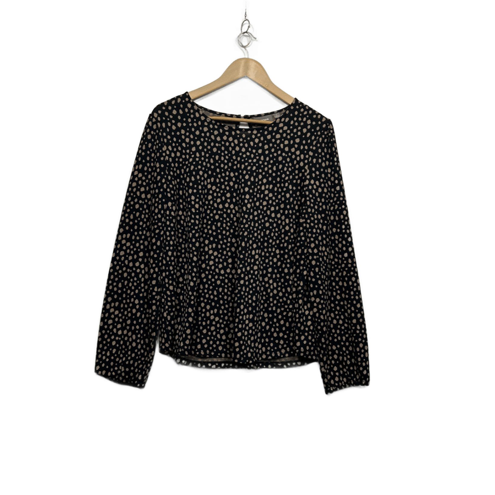 Sussan Womens Black Beige Long Sleeve Top Blouse Size 14 L