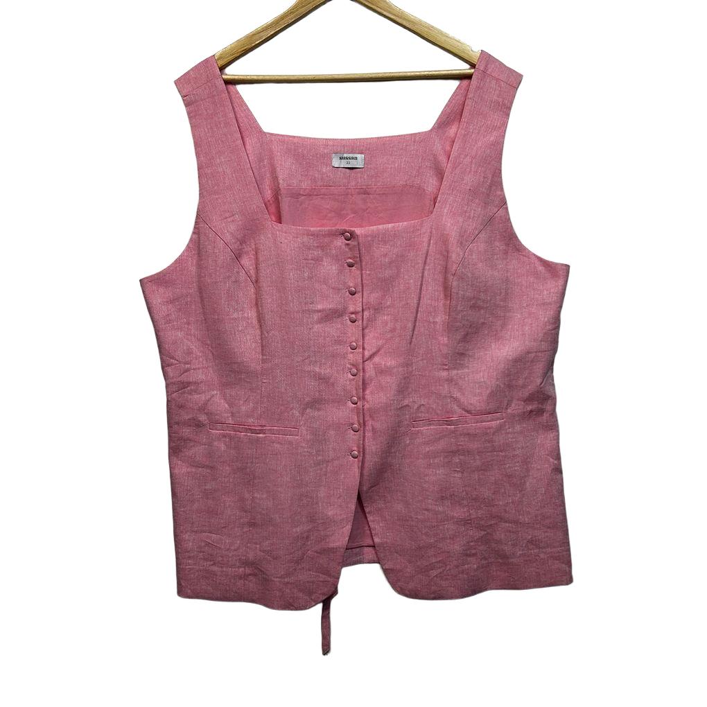 Sussan Pink Linen Sleeveless Fitted Top - Size 22