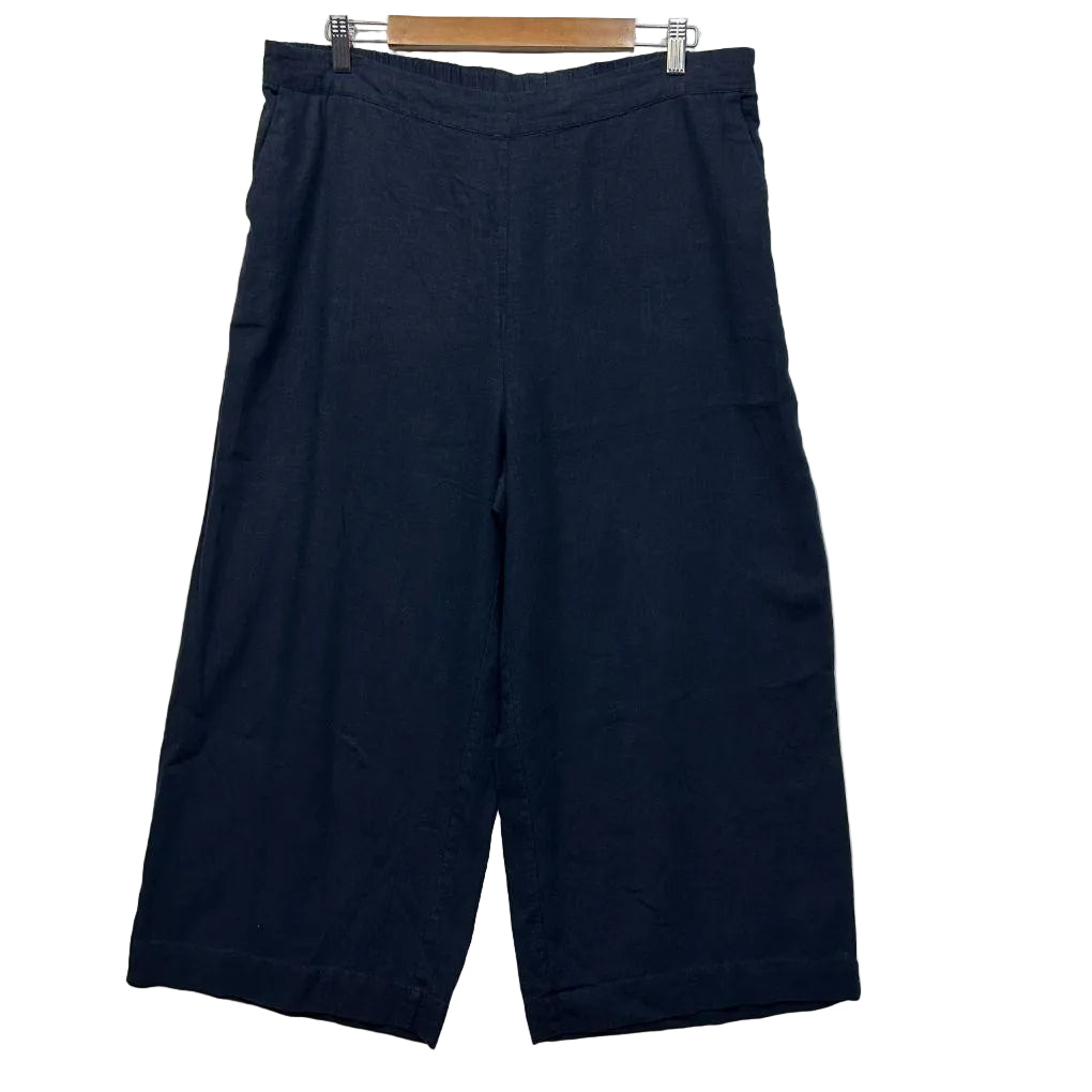 Sussan Navy Wide Leg Cropped Linen Pants - Size 16