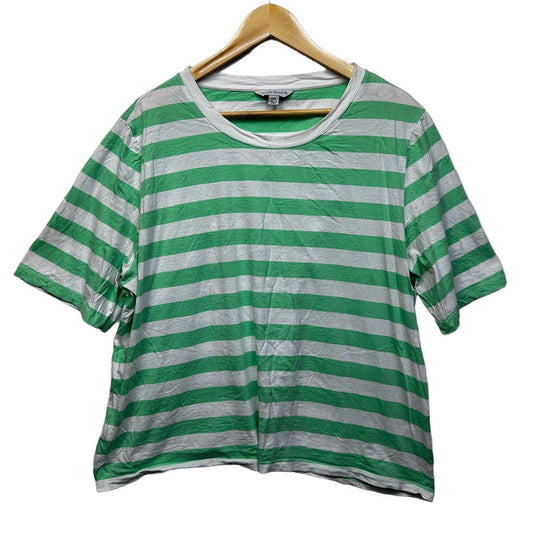 Suzanne Grae Basics Green Striped Cotton Top - Size 2XL