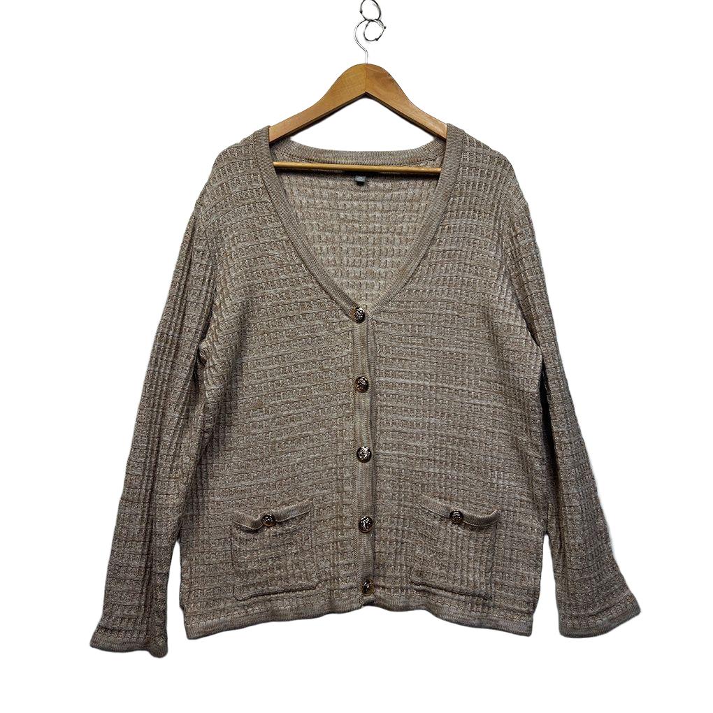 Suzanne Grae Beige Plus Size Cotton Cardigan - Size 2XL
