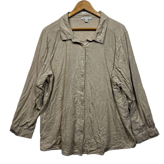 Suzanne Grae Beige Plus Size Linen Shirt - Size 20