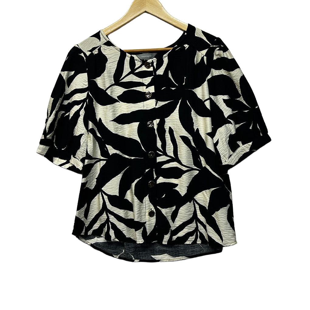 Suzanne Grae Black Leaf Print Top - Size 14