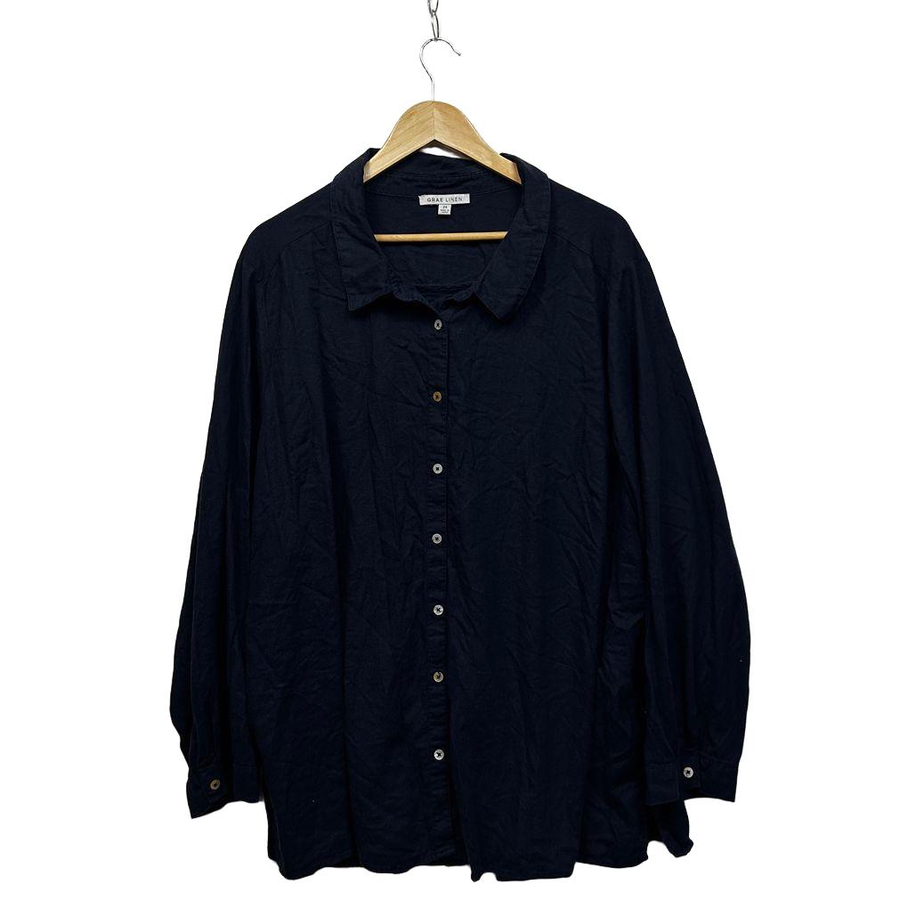 Suzanne Grae Black Plus Size Linen Shirt - Size 24