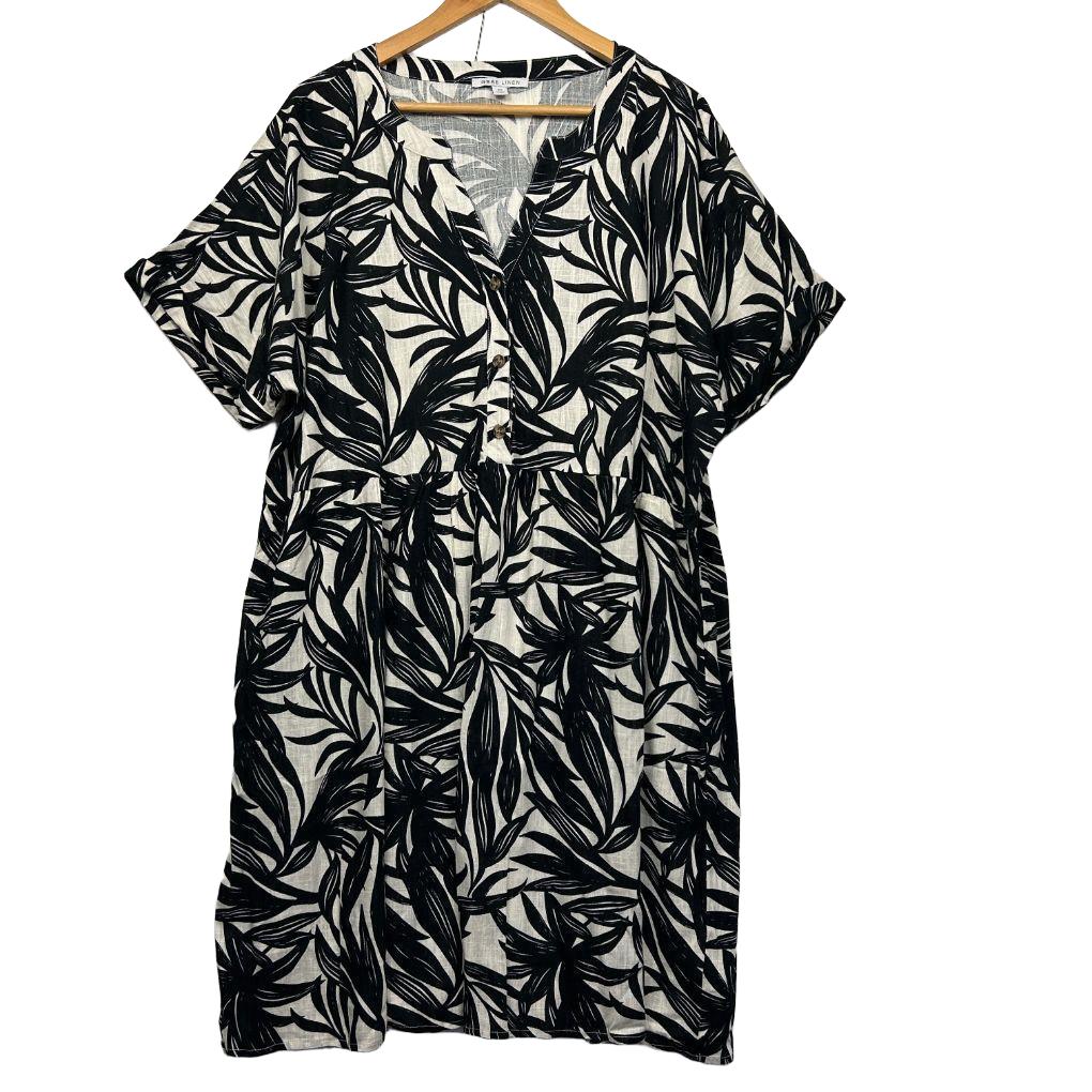 Suzanne Grae Black Print Linen Dress - Size 20
